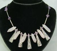 Stunning Contemporary Modernist Silver & Rose Quartz Necklace