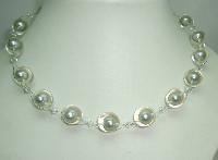 Signed Designer Pearl Incased Clear Lucite Bead and Crystal Necklace 