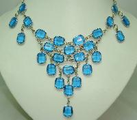 Vintage 50s Style GlamorousTeal Blue Glass Drop Bib Cascade Necklace
