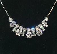 £28.00 - Vintage 50s Sparkling Diamante Paste Flower Drop Necklace on Chain Pretty