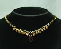 Vintage 50s Amber Citrine Diamante Drop Gold Necklace