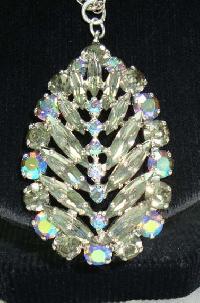 Vintage 50s Large Sparkling AB Diamante Teardrop Pendant Necklace