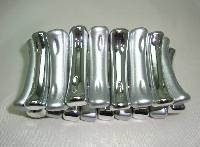 Unusual Wide Reflective Silver Bamboo Effect Stretch Bracelet Stunning