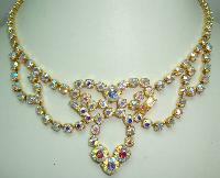 Vintage 50s Amazing AB Diamante Gold Cascade Drop Necklace