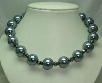 1950s Style Chunky Grey Glass Faux Pearl Bead Necklace 