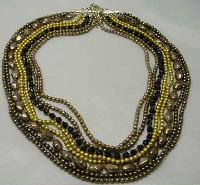 Vintage 8 Row Gold Brown Glass Faux Pearl Bead Necklace