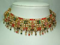 Fabulous Wide Multicoloured Diamante Eastern Choker Gold Necklace Wow!