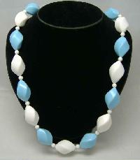 £14.00 - Vintage 50s Blue & White Chunky Twist Bead Necklace WOW