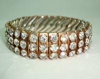 Vintage 50s Sparkling Wide 3 Row Expandable Diamante Goldtone Bracelet