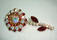 Vintage 50s Stunning Quality Red & AB Diamante Flower Brooch 