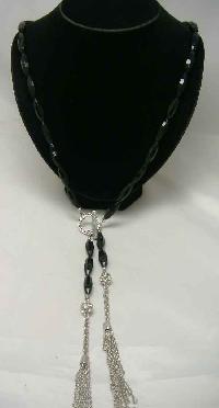 Vintage 80s Super Diamante BaubleTassel & Black Bead Necklace WOW