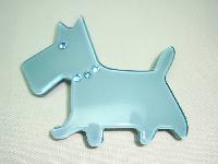 £10.00 - Very Cute Teal Blue Lucite Scottie Dog Brooch with Diamante Collar