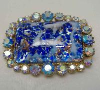 1950s BIG AB Diamante & Blue Gold Flecked Glass Brooch