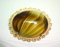 £20.00 - Vintage 50s Signed Sphinx Large Domed Green Agate Glass Gold Brooch 