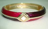 £12.00 - Vintage 80s Deep Pink and Purple Enamel Stripe Goldtone Hinged Bangle