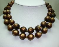 Vintage 50s Stunning 2 Row Chunky Brown Moonglow Lucite Bead Necklace