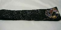 Vintage 80s Wide Black Glass Bugle Bead Flower Design Cumberbund Belt
