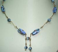 £60.00 - Vintage 30s Art Deco Blue Venetian Wedding Cake Glass Bead Necklace