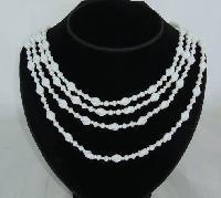 Vintage 50s Graduating Four Row White Glass Twist Bead Necklace WOW