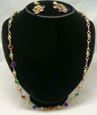 Vintage 60s Harlequin Diamante Gold Necklace & Earrings Set Fab