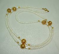 Beautiful Real Freshwater Pearl Bead Necklace with Gold Filigree Beads
