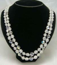 Vintage 50s 2 Row Crystal & Opaque Glass Bead Necklace