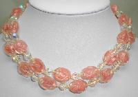 1930s 2 Row Pink and Clear Swirl Art Glass AB Crystal Bead Necklace 