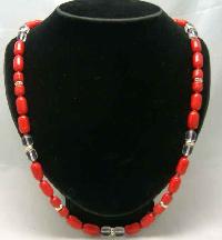 Vintage 50s Long Red Czech Glass Bead Necklace WOW