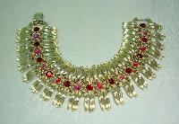 Vintage 50s Fab Lisner Red Diamante Wide Fancy Link Goldtone Bracelet 