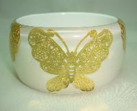 £32.00 - Stunning Wide Chunky White and Clear Lucite Gold Butterfly Bangle Wow!