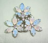 Vintage 50s Stunning Large Opaline Glass and Diamante Flower Brooch 