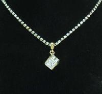 Vintage 80s Diamante Necklace with Cube Shaped Diamante Charm Pendant 