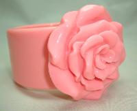 £28.00 - Fabulous Wide Chunky Pink Flower Acrylic Bangle Statement Piece!