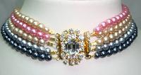 1950s 5 Row Multicoloured Pearl Necklace DIAMANTE CLASP