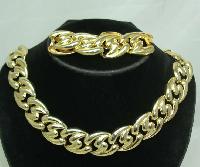 Vintage 80s Chunky Gold Link Necklace & Bracelet Set 