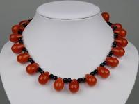 Amazing Teardrop Shaped Cornelian Bead and Black Glass Collar Necklace