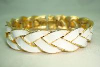 Vintage 80s Fab Quality White Enamel Goldtone Plait Design Bracelet 