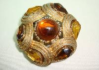 Vintage 50s Big Signed Sphinx Amber and Citrine Diamante Domed Brooch