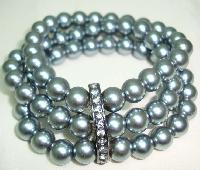 Vintage 50s Style 3 Row Grey Faux Pearl Bead Bracelet 