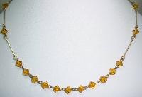 £14.00 - 1930s Delicate Rolled Gold Link Amber Crystal Glass Bead Necklace 