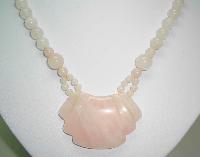 £44.00 - Pretty Real Rose Pink Quartz Smooth Bead Long Necklace Large Pendant