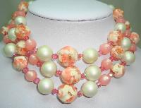 1950s Fab 3 Row Pink and White Lucite Crystal and Pearl Bead Necklace
