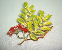 1960s Signed Exquisite Leaf Series Mountain Ash Leaf and Berry Brooch