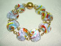 £30.00 - Quality Colourful Murano Foil Glass Bead Bracelet Magnetic Clasp Fab!