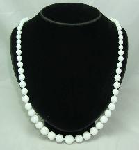 1950s Long White Glass Hand Knotted Bead Necklace WOW