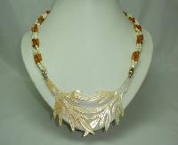 Art Deco Unusual Mother of Pearl Entwined Leaf and Amber Bead Necklace
