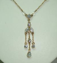 £16.00 - Pretty Crystal and Diamante Edwardian Style Tassel Drop Gold Necklace