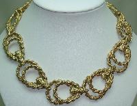 Vintage 80s Chunky Fancy Double Link Textured Gold Statement Necklace