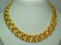 £48.00 - 1960s Wide Textured Link Modernist Gold Collar Necklace