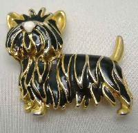 Vintage 80s Black Enamel Scottish Terrier Dog Brooch